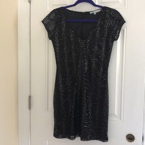 Black V-neck sequin dress